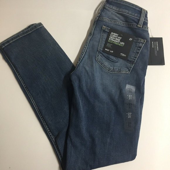 Silver Jeans Denim - Silver Jeans Co. Avery Straight Leg High-Rise Curvy Jeans - Size 27 Medium Wash